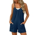 thumbnail image 3 of AHTJRT Short Jumpsuits for Women Baggy Loose Fit V Neck Wide Leg Boho Summer Rompers with Adjustable Spaghetti Straps and Pockets Navy XXL, 3 of 10