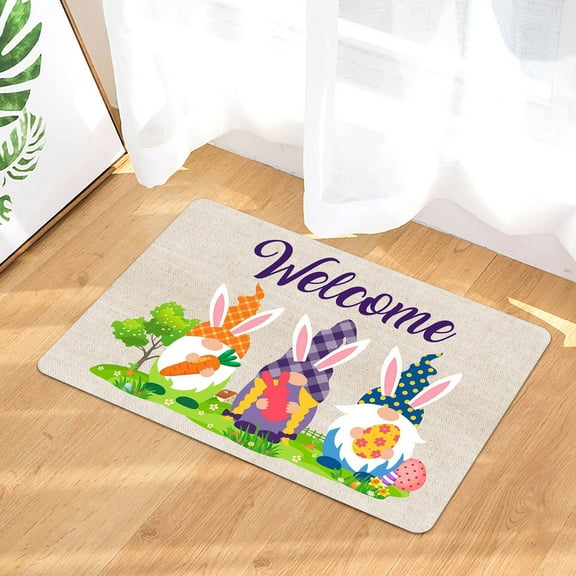 Qocolhg Happy Easter Eggs Entrance Door Mat, Spring Bunny Ears Low Profile Tradition Decor Welcome Mat, Non-Slip Carpet Rugs Floor Mat Decorative for Home/Bathroom/Kitchen/Indoor, 16x24 inch