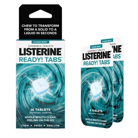 Listerine Ready! Tabs Chewable Mint Tablets, Clean Mint Flavor, 16 ct