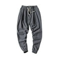 thumbnail image 2 of Yaoyar Mens Linen Casual Pants Lightweight Drawstring Beach Pants Elastic Waist Yoga Pants(Gray,3XL), 2 of 3