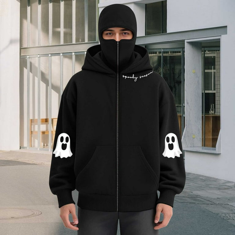LiJinLong Balaclava Hoodie Zipper Men's Full Face Cover Windproof