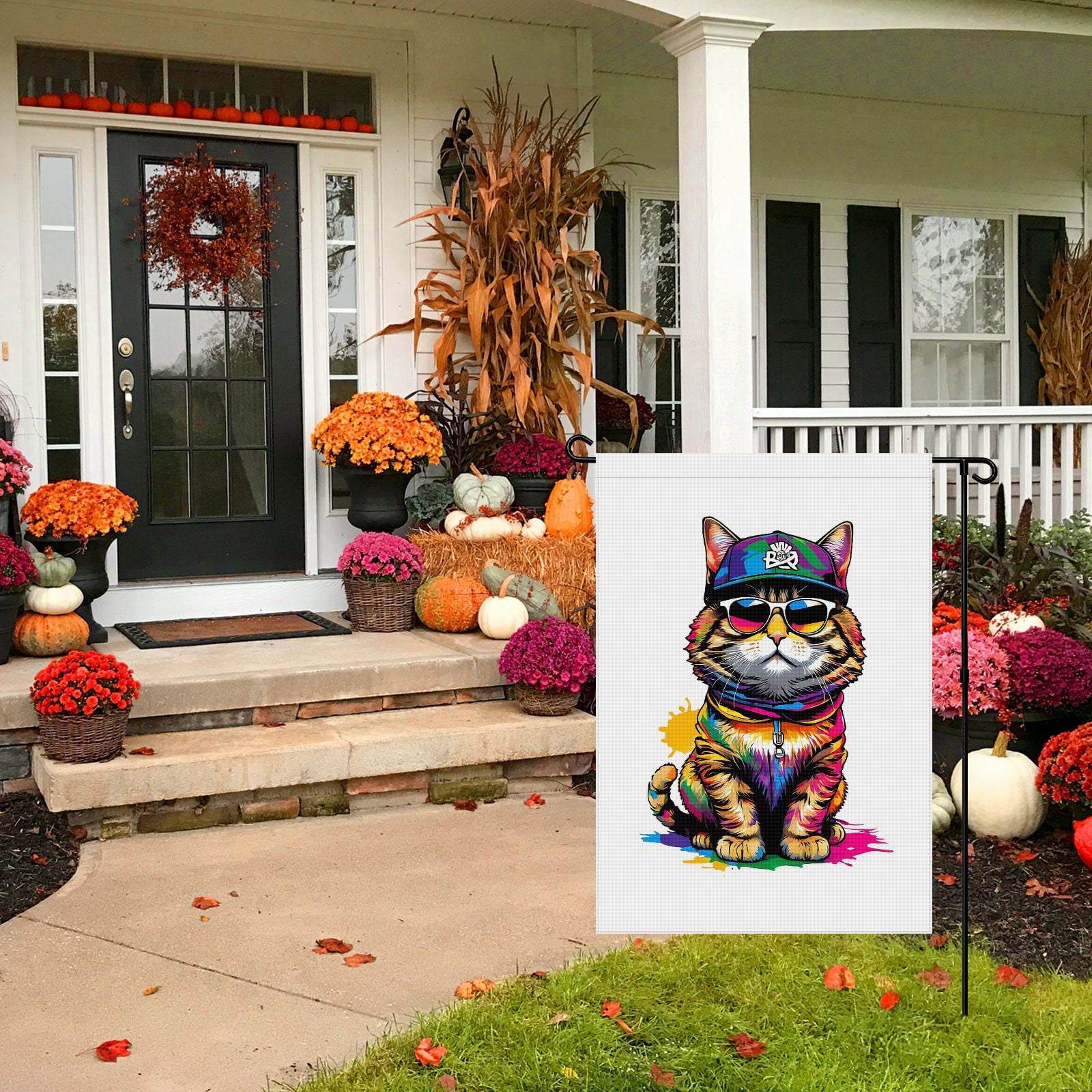 Cat Decoration Yard Flags for Yard Garden Farmhouse Front Door Deco Washable Kitten Cartoon Style Garden Flags for Outdoor Fluffy Cat Cute Cat Durable Garden Flag for Outdoor 28x40in