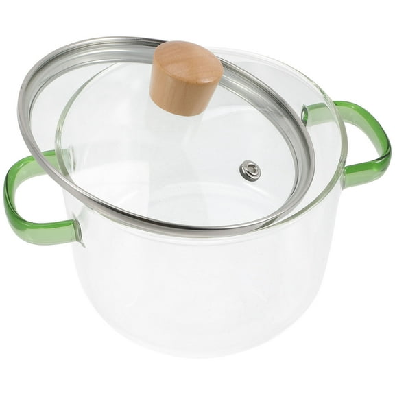 BESTOYARD Glass Stew Pot with Lid and Wood Handles for Kitchen Use Clear Cooking Pot