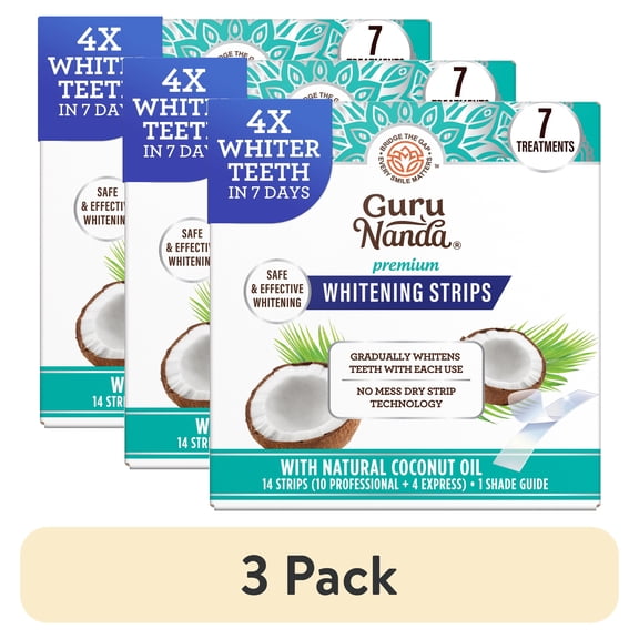 (3 pack) GuruNanda Teeth Whitening Strips - Non-Slip Dry Strip Technology - Clinically Tested , 7-Day Treatment