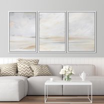 PixonSign Framed Wall Art Set Watercolor Pastel Misty Sand Dune Landscape Nature Wilderness Scenic Modern Art Decor Minimalist Relax/Calm for Living Room, Bedroom, Office - 24"x36"x3 White