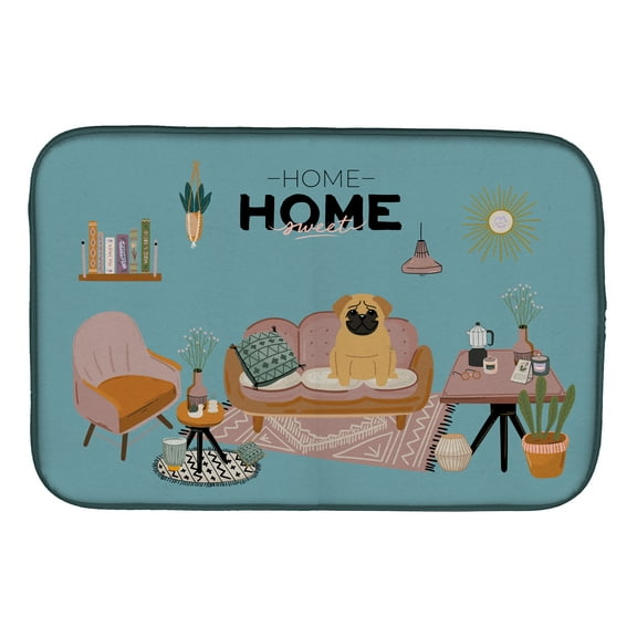 Brown Pug Sweet Home Dish Drying Mat