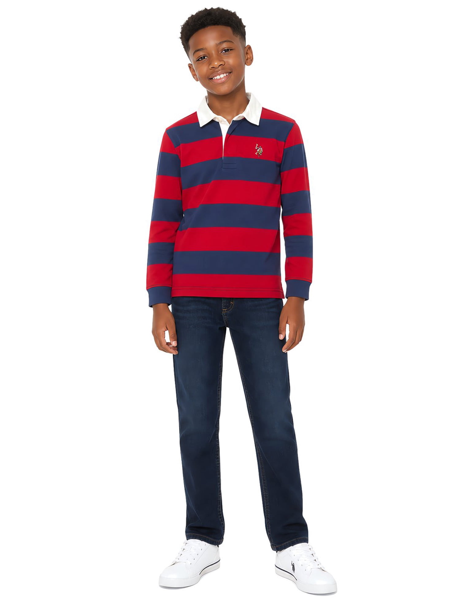 U.S. Polo Assn. Boys Long Sleeve Rugby Shirt, Sizes 4-18