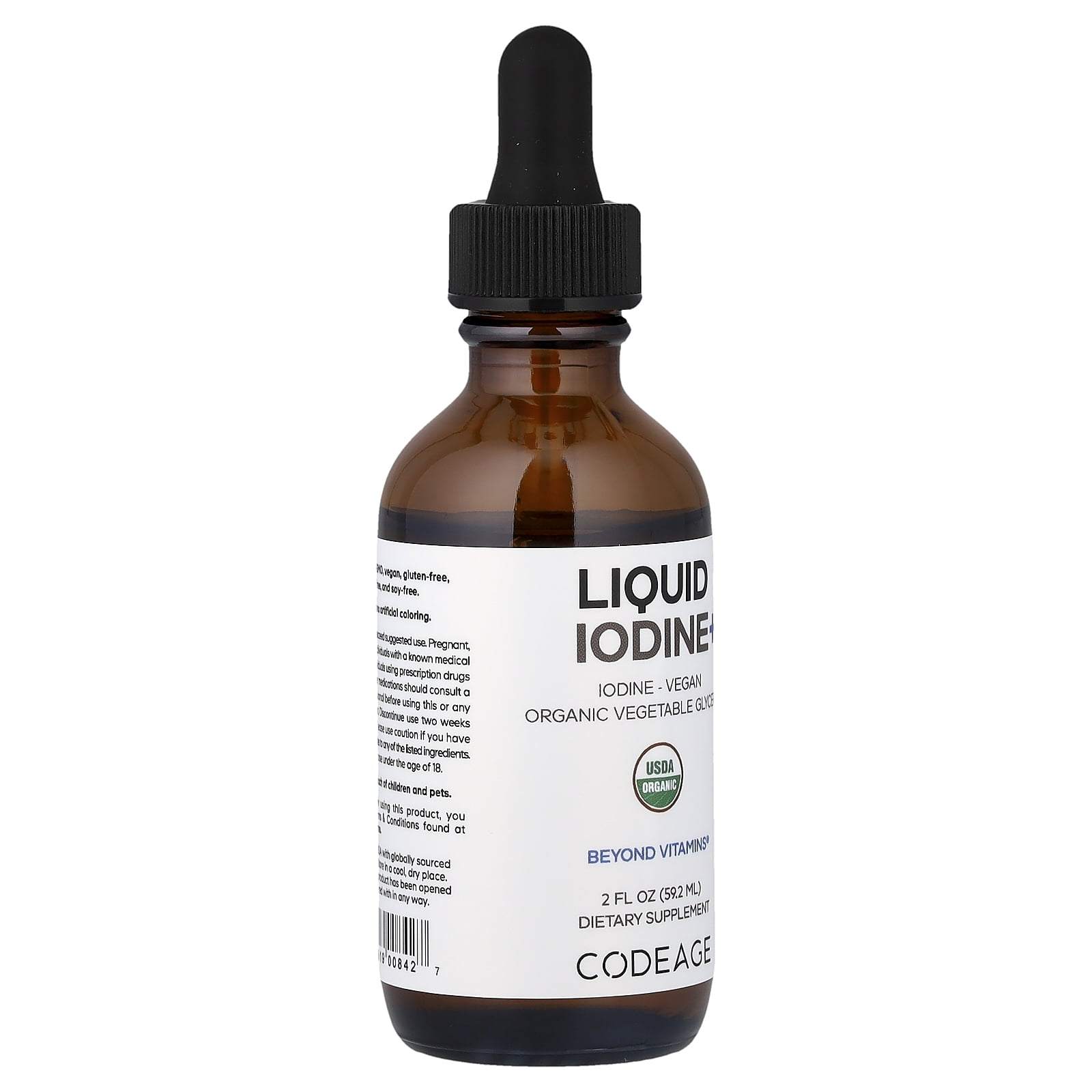 Codeage USDA Organic Iodine Drops – 250 Mcg - 1+ Year Supply - Liquid Iodine Supplement – Iodine Drops Solution - Pure, Clear Iodine - Vegan Iodine Liquid Drop - 2 fl oz