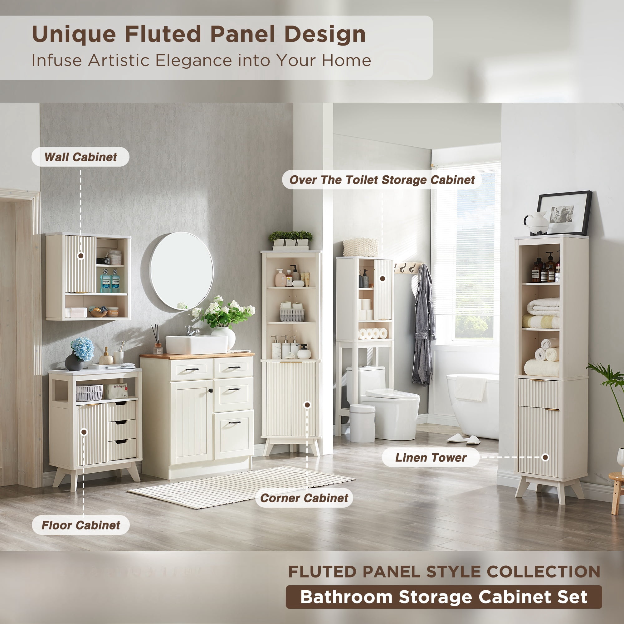 OKD Bathroom Storage Cabinet, Modern Medicine Cabinet with Adjustable Shelf for Kitchen & Living Room, Off White