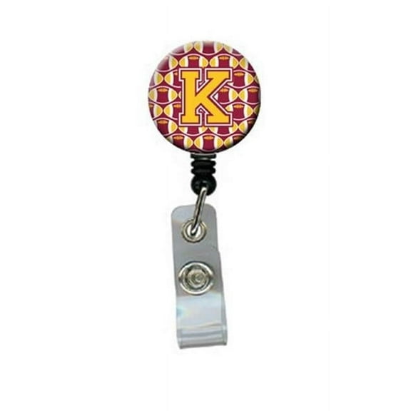 Carolines Treasures CJ1081-KBR Letter K Football Maroon & Gold Retractable Badge Reel