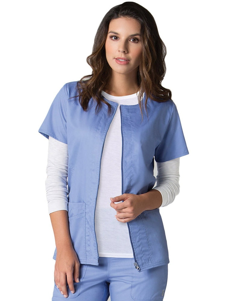 EON EON Women's COOLMAX® Short Sleeve Zip Front Solid Scrub Jacket