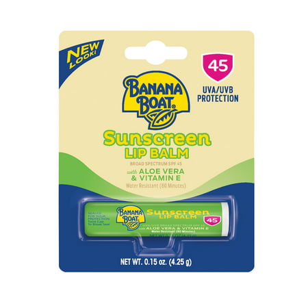 Banana Boat Sunscreen Lip Balm SPF 45, Aloe Vera & Vitamin E, 0.15 (Best Chapstick For Sun Protection)