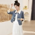 thumbnail image 2 of New Chinese style disc button denim splicing jacket for women spring petite short denim jacket Beige XL, 2 of 12