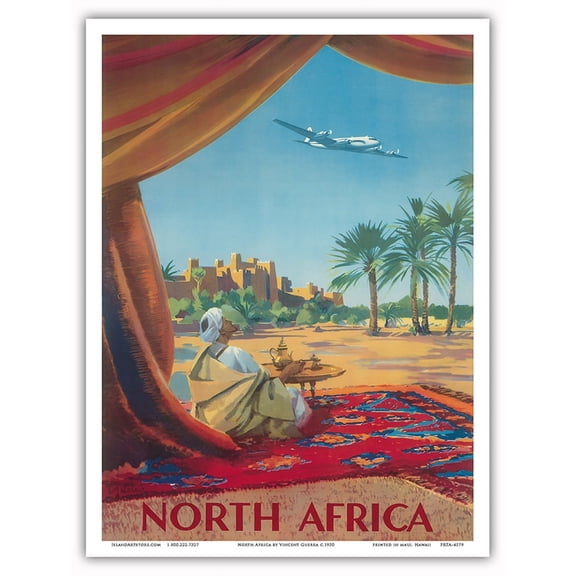 North Africa - Saharan Desert- - Vintage Airline Travel Poster by Vincent Guerra c.1950 - Master Art Print (Unframed) 9in x 12in