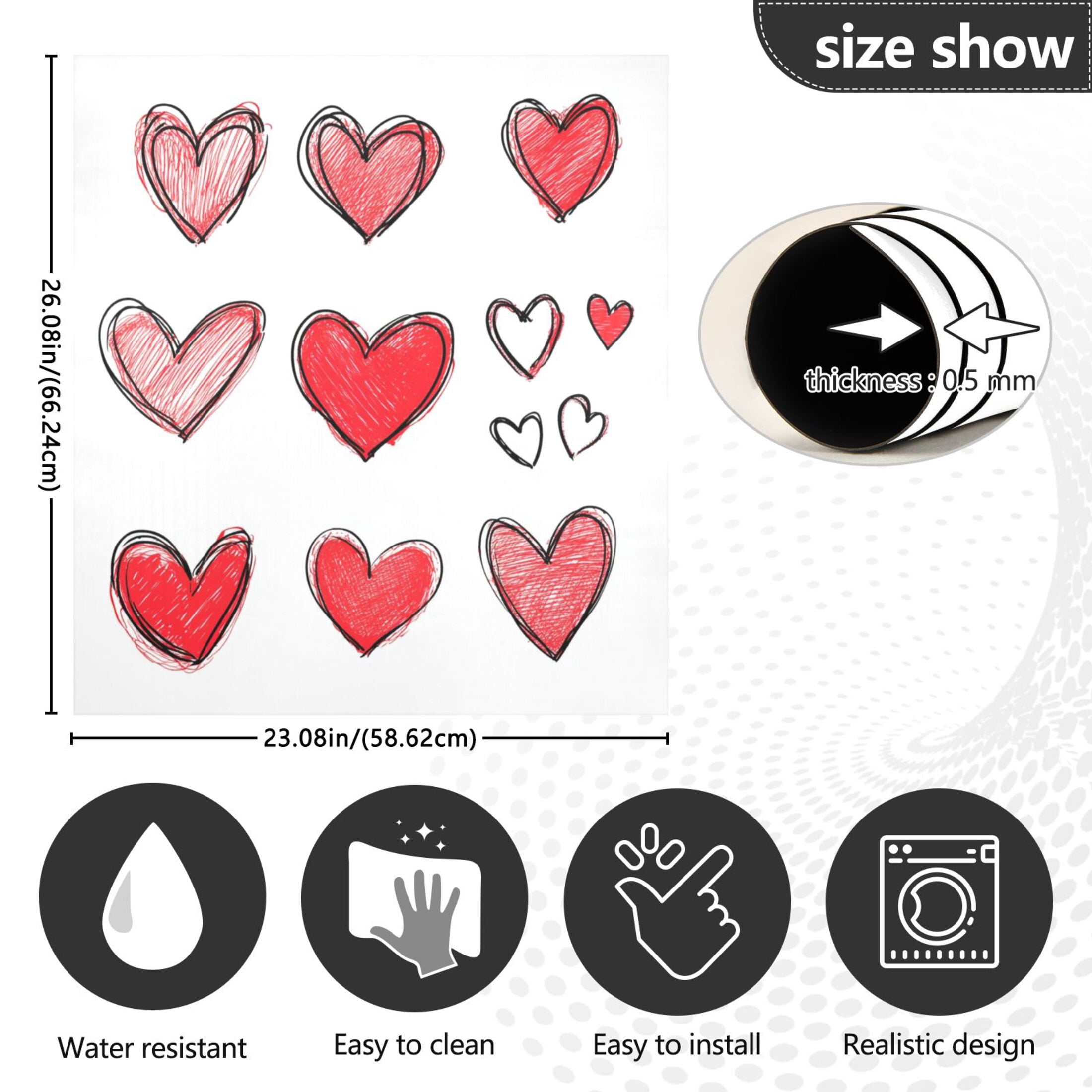 Dishwasher Magnetic Sticker 23x26 Inch Refrigerator Magnetic Sticker Washing Machine Magnetic Sticker Kitchen Panel Magnetic Sticker Home Decor Red Cartoon Heart