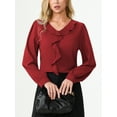 thumbnail image 3 of Aiyino Womens Dressy Casual Blouse Business Long Sleeve Tops Ruffle V Neck Work Shirt Fall Shirt 2025,Red L, 3 of 10