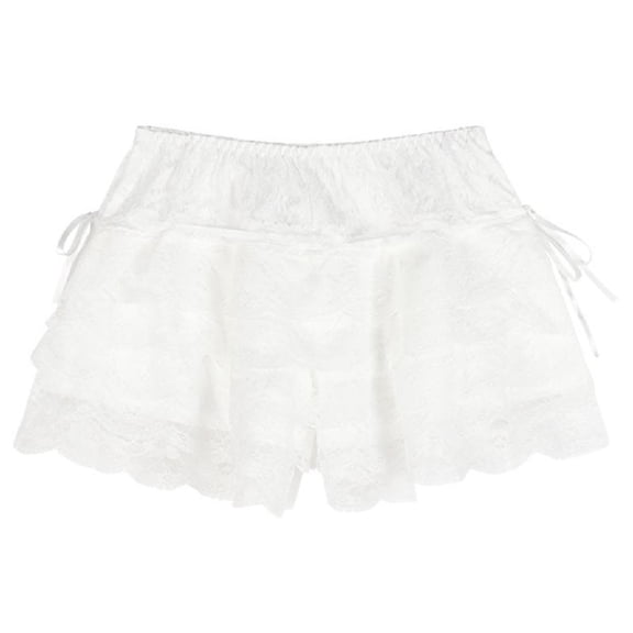 Women Sweet Bloomers Layered Ruffle Lace Underpants Drawstring Pumpkin Shorts