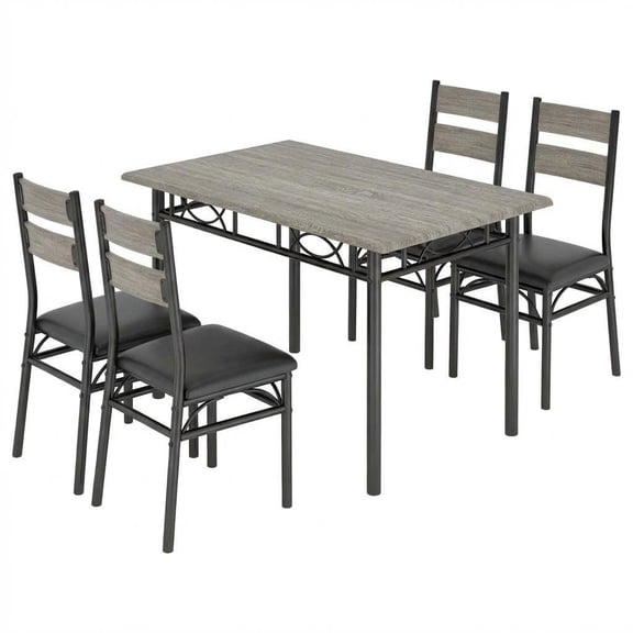 5-Piece Dining Table Set for 4 with Upholstered High Back Chairs, Space-Saving Rectangular Kitchen Table and Chairs with Metal Frame for Apartments, Gray