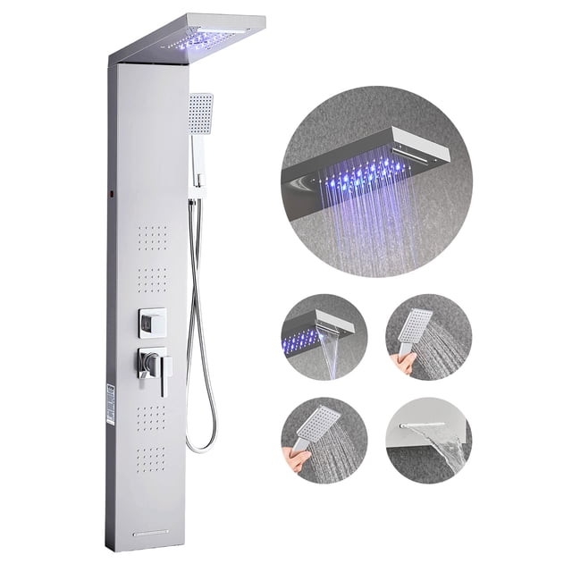 VEVOR Shower Panel Tower System Stainless Steel Column Rainfall Waterfall Head 5 Modes