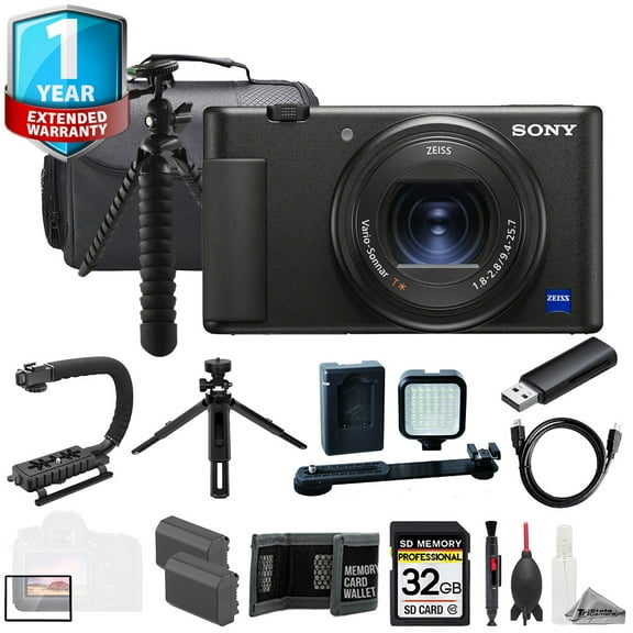 Sony ZV-1 II Digital Camera (Black)   32GB   Ext Batt 1Yr Warranty-ULTIMATE Kit