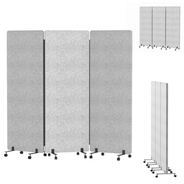 72" x 66" Freestanding Room Divider With Wheels & Soundproof Panels, 3-Panel Privacy Screen For Office, Study And Home, Grey