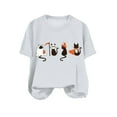 thumbnail image 4 of zaveiop Women's Halloween Graphic T-Shirt with Adorable Cat & Ghost Prints Short Sleeve Casual Tees for Festival (White, XL), 4 of 4