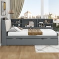 thumbnail image 3 of Harper & Bright Designs Twin Size Wooden Storage Daybed, Platform Bed with Trundle & Flip Headboard & Shelves, L Shaped Twin Floor Bed with Upholstered Headboard, Gray, 3 of 20
