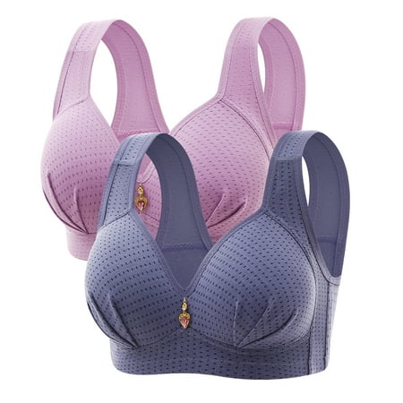 Mrasaso Summer Savings! Built in Bra Tank Tops for Women Women Polyester Bra Embroidered Glossy Comfortable Wireless Bra Breathable Design for All-Day Comfort(2pc Underwear) Blue|46