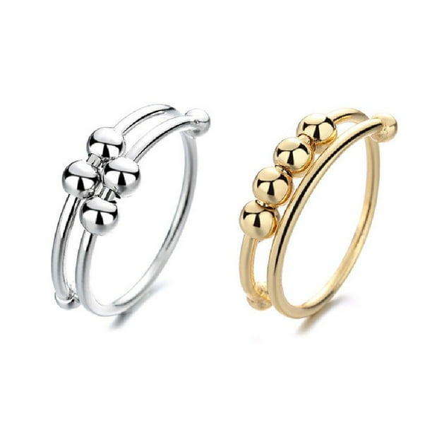 2 piezas de anillo antiestrés de aleación de oro y plata que reduce la ansiedad, relaja la mente, anillos de cuentas abiertas, accesorios para los dedos de las mujeres