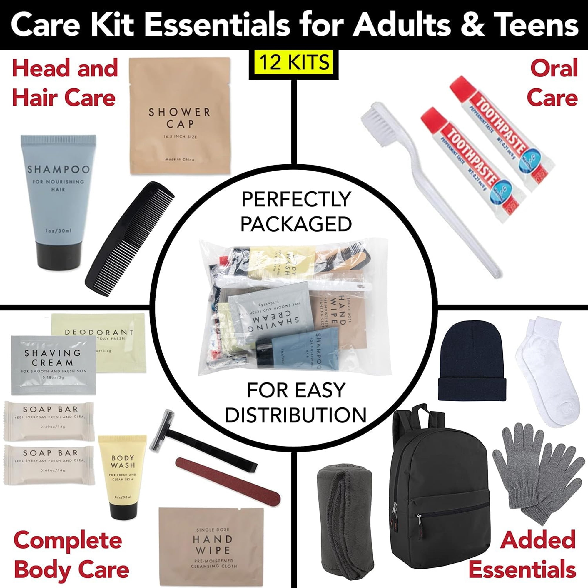 12 pack Trail maker 20 Piece Homless Hygiene Care Package Supplies Kits for Winter