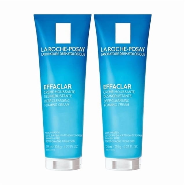 Paquete de 2 unidades de limpiador facial espumoso de limpieza profunda La Roche-Posay Effaclar, limpiador en crema y gel limpiador facial de uso diario para piel grasa y con tendencia al acné