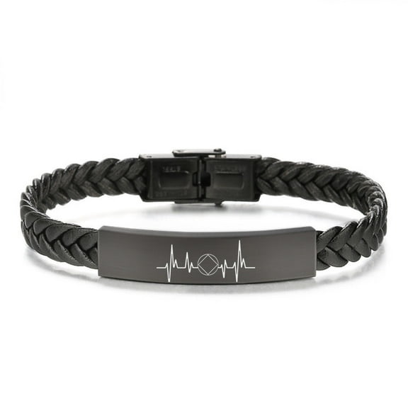 NA Gift Sobriety Anniversary Braided Leather Bracelet, Sober Recovery Heartbeat Bangle Abstinenece Recovering Reminder Positive Jewelry