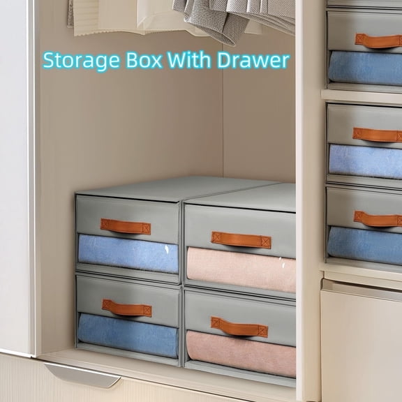 2Pcs Closet Organizers and Storage, Large Stackable Storage Bins with Drawer, Fabric Bins for Organization, Collapsible Drawer Organizer Clothes for Bedroom, Living Room, Grey