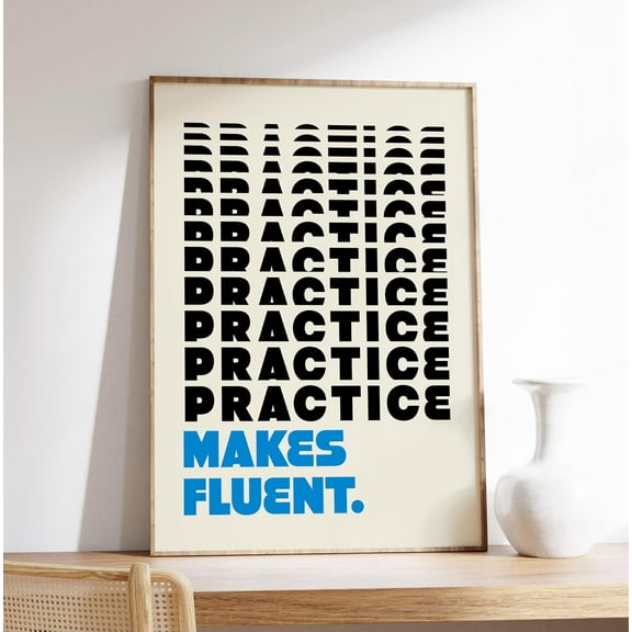 Trendy Retro Practice Makes Fluent Print, Language Learning Poster, Motivational Wall Art, Study Room Decor, Wall Art, Modern Wall Decor, 8x12 UNFRAMED