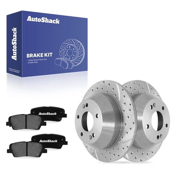 AutoShack Rear Solid Drilled & Slotted Silver Zinc Coated Brake Rotors   Ceramic Pads 6-PC Brake Kit Replacement for 2011-2015 Kia Sorento 2010-2016 Hyundai Santa Fe SilverShield Pro 11.89" (302 mm)