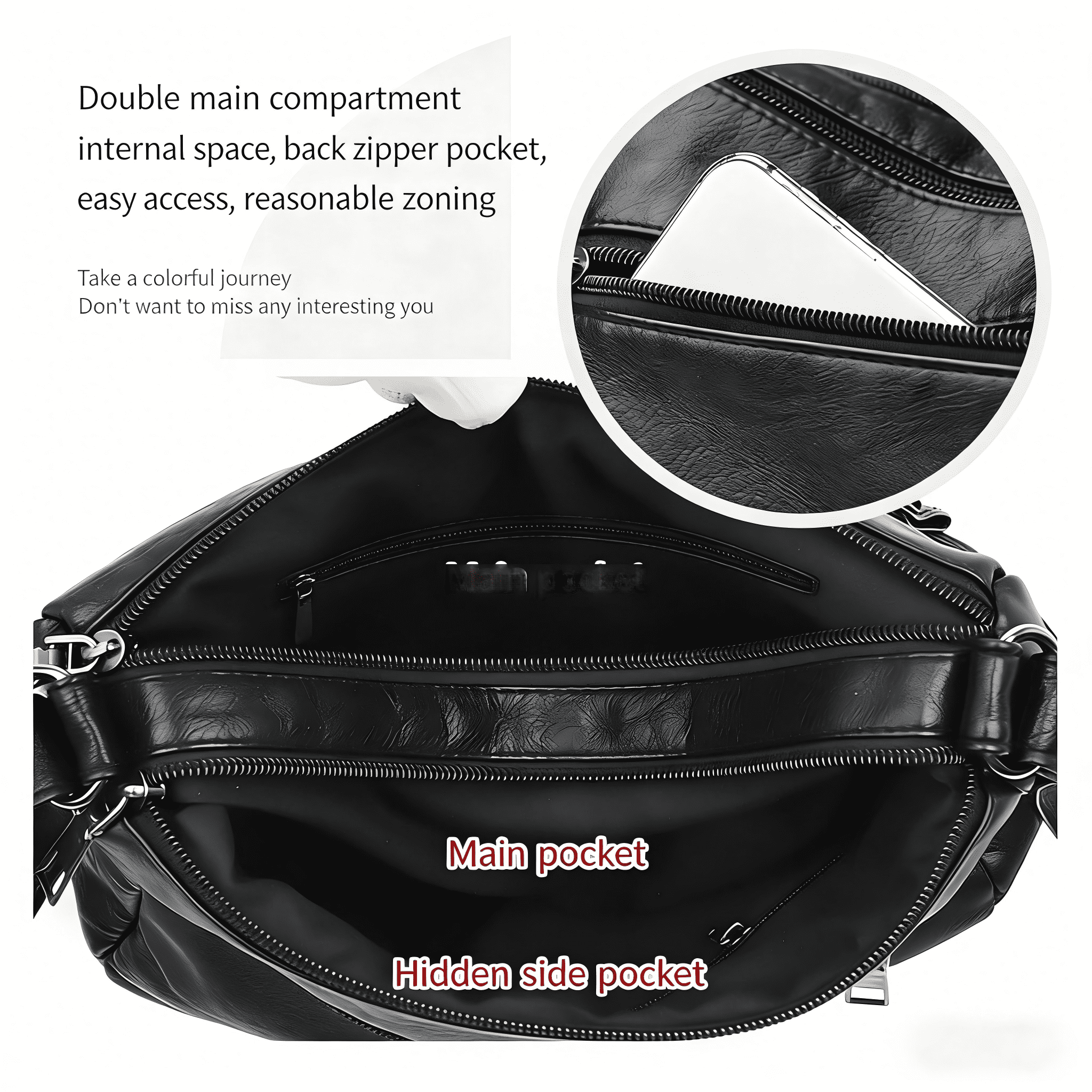 Women Pocketbooks Soft PU Leather Ladies Crossbody Purse Multi Pocket Shoulder Bag, Black
