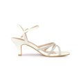 thumbnail image 3 of BLISSFUL STEP Women's Shoes Rhinestone Ankle Strap Kitten Heel Open Toe PU Buckle Sandals  White 7, 3 of 7