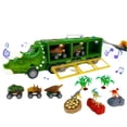 thumbnail image 1 of Coche de juguete de transporte de dinosaurios con música y luces, modelo de peluche realista, regalo de cumpleaños (verde), 1 of 4