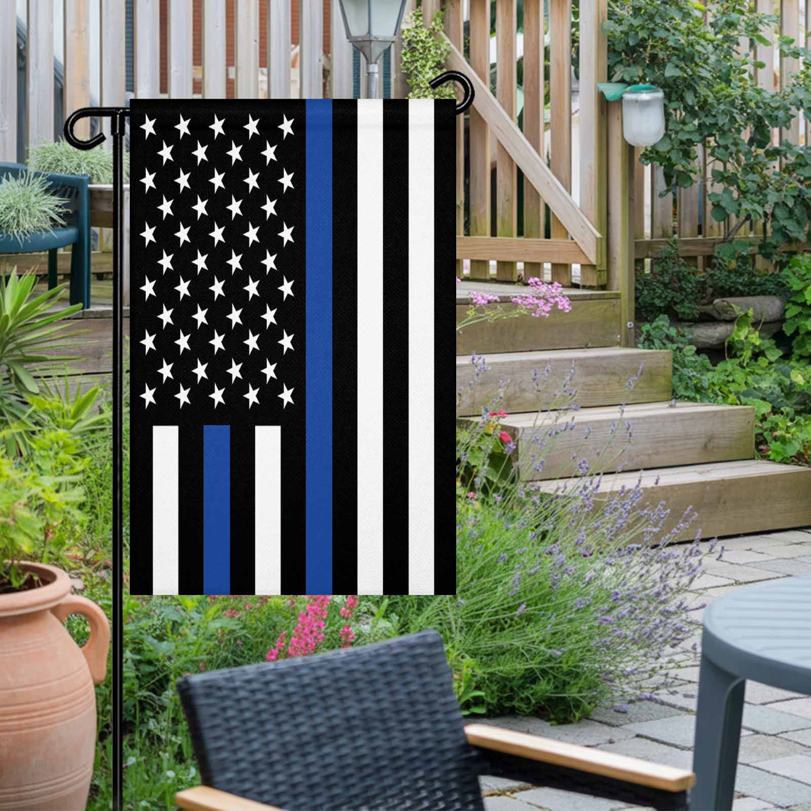 4th of July Garden Flags Blue Line USA Flag Garden Flag Double Sided Welcome Flag Men And Women's Law Enforcement Independence Day Yard Flags for Outdoor Lawn Porch Memorial Day Decor 28x40 Inch