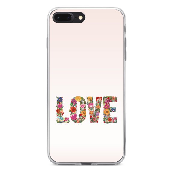 DistinctInk Clear Shockproof Hybrid Case for iPhone 7 PLUS / 8 PLUS (5.5" Screen) - TPU Bumper, Acrylic Back, Tempered Glass Screen Protector - Spring Collection - Floral LOVE Flowers