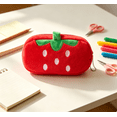 thumbnail image 4 of Plush Strawberry Zipper Pencil Pouch, Kawaii Fruit Themed Large Capacity Stationery Bag for Teens, School & Office Use, 4 of 5