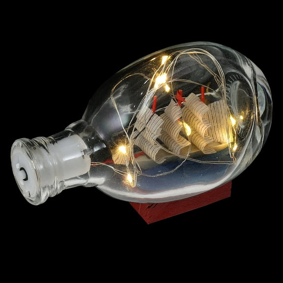 KONTONTY Glowing Blue Glass Sailing Boat in a Bottle Unique Mediterranean Decor for Home and Office 9.5 Inches