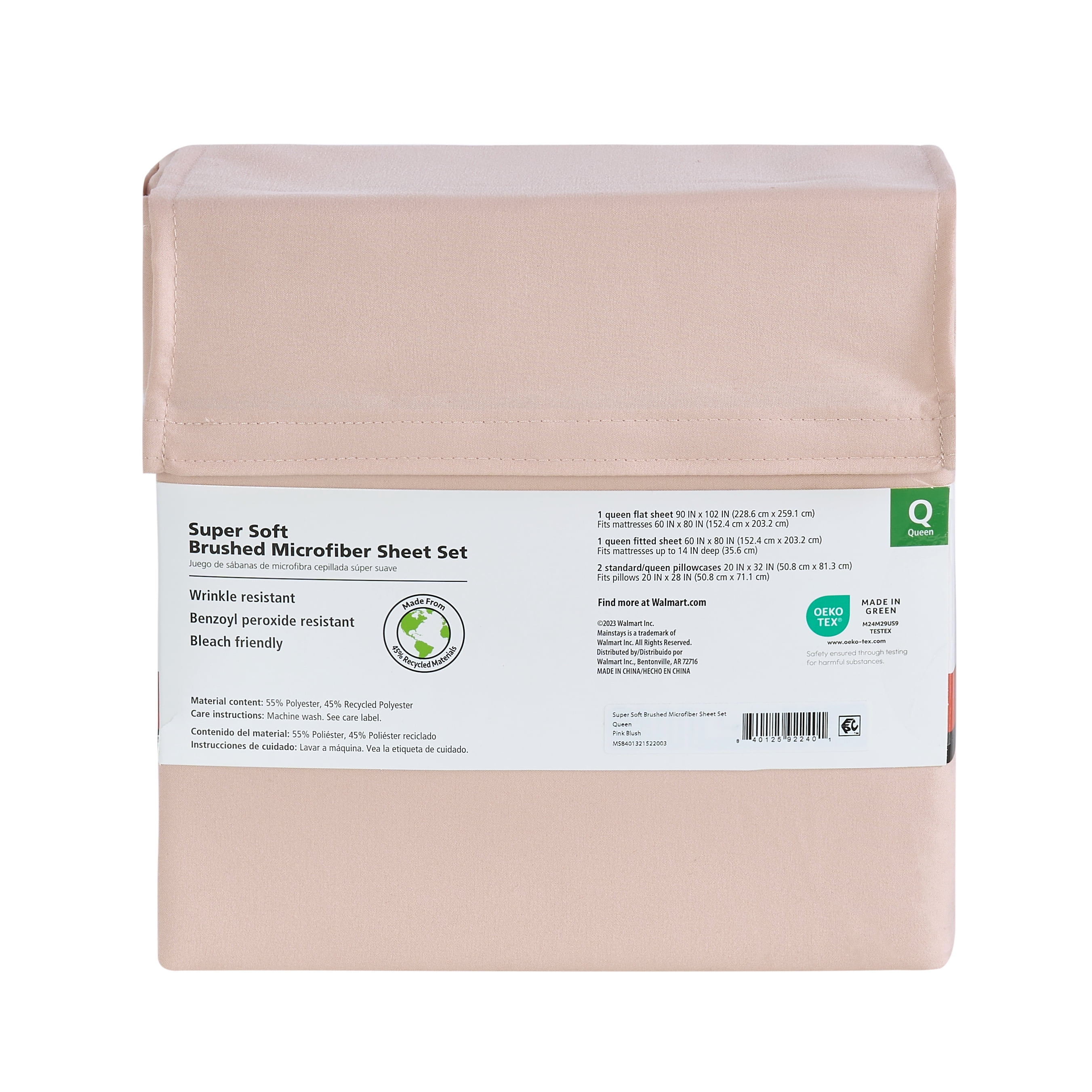Mainstays Super Soft Brushed Microfiber Bed Sheet Set, King, Pink Blush, 4 Piece