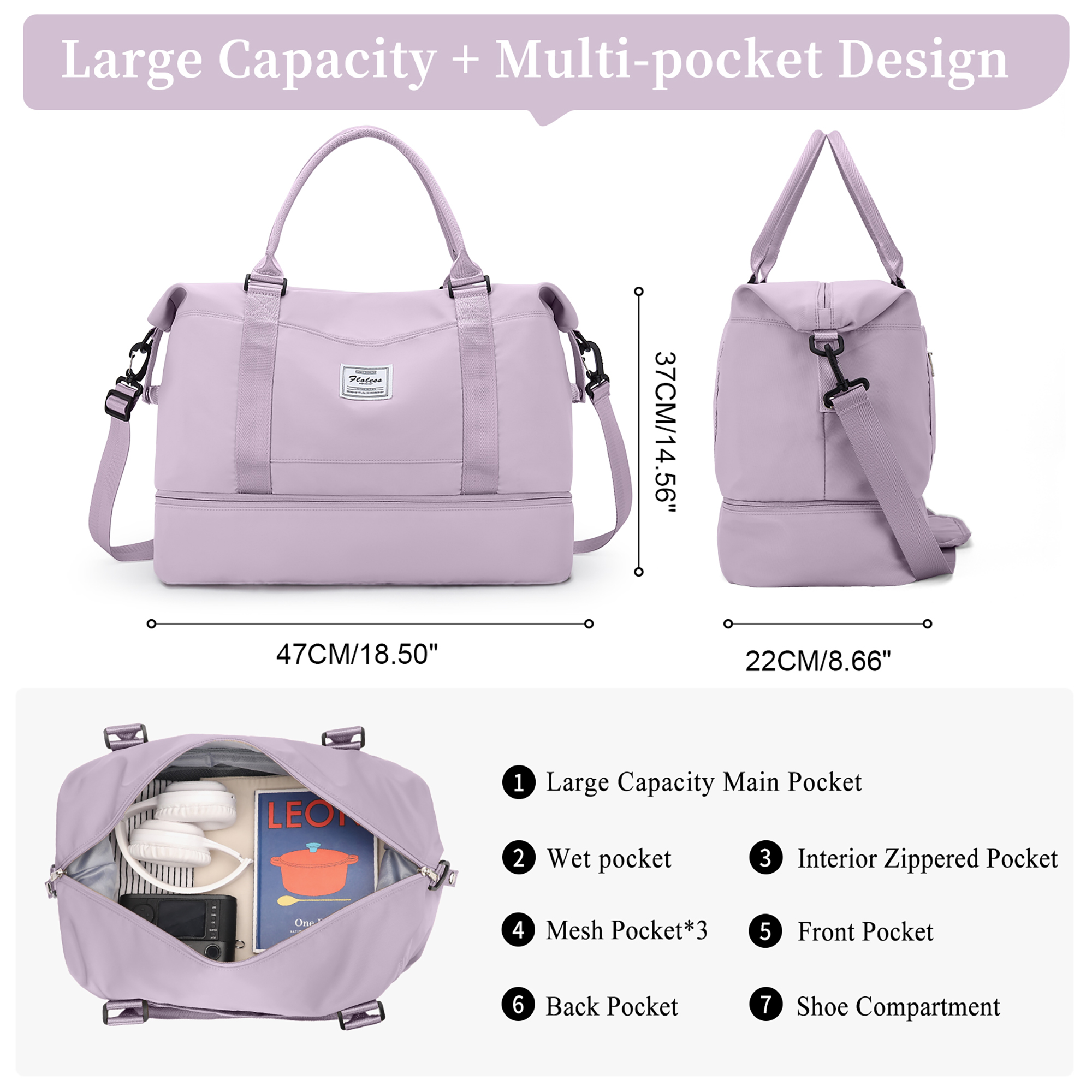 SYCNB Weekender Travel Duffel Bag with Shoe Compartment photo 8