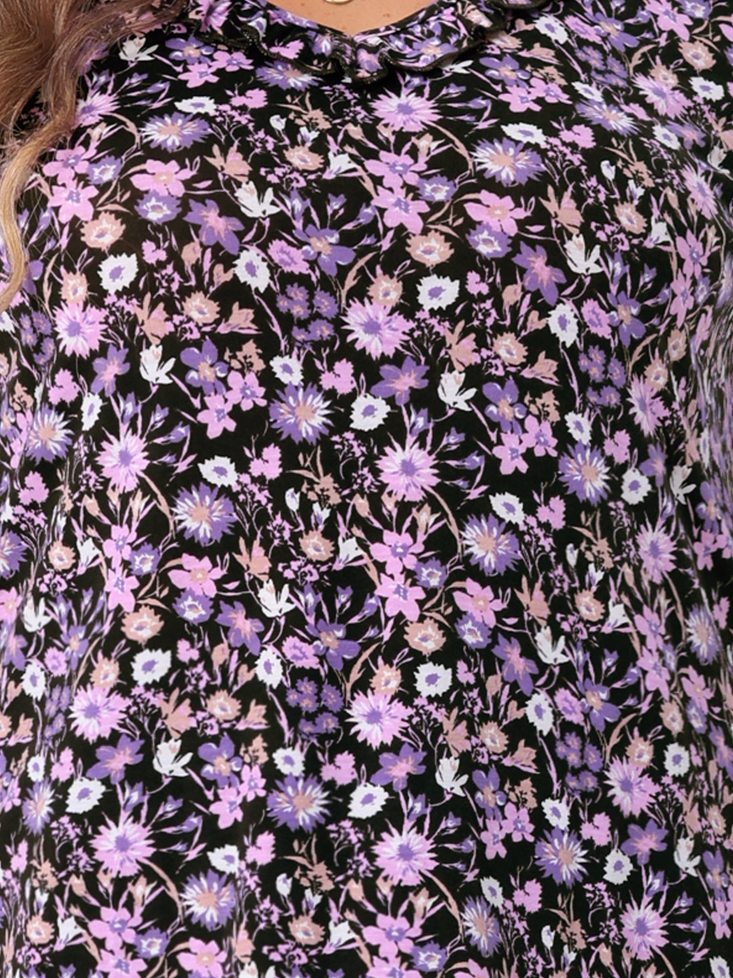 DARING DIVA Women's Plus Floral V Neck Tiered Ruffle Bell Sleeve Blouse 1X Purple