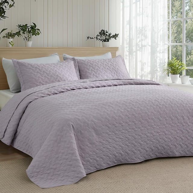 Colcha para cama tamaño king, ligera, color morado, para todas las estaciones