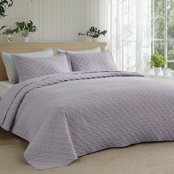 Colcha para cama tamaño king, ligera, color morado, para todas las estaciones