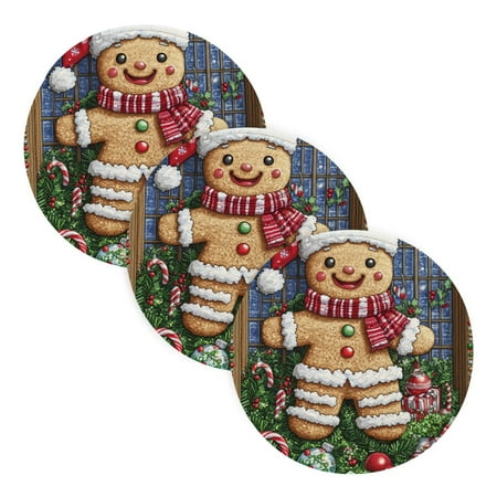 

Winter Gingerbread Man Trivet Mats Round Pot Holders Hot Pads Set of 3 Heat Resistant Mats for Kitchen