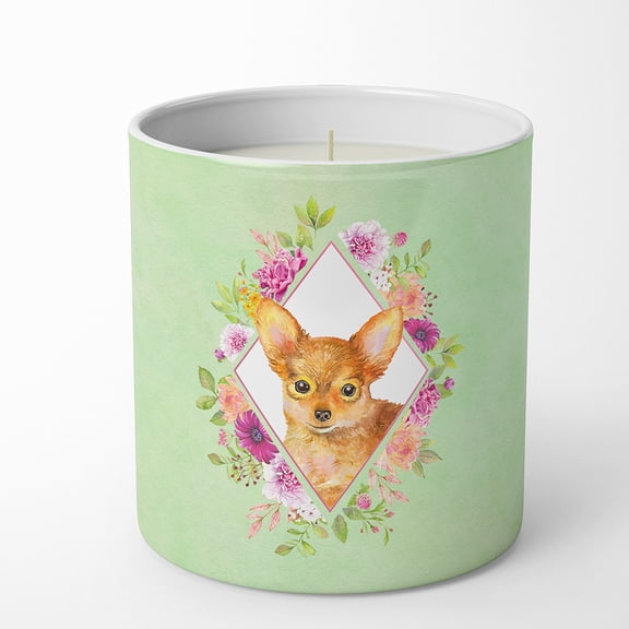 Carolines Treasures CK4350CDL Toy Terrier Soy Candle 10 oz Decorative Gift Scented Soy Candles for Home Green Flowers 10