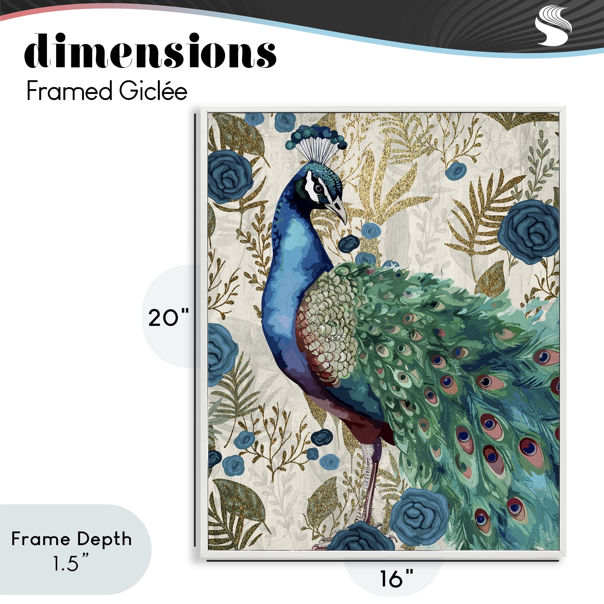 Stupell Industries Rococo Peacock Pride White Framed Giclee Art, design by Kim Allen